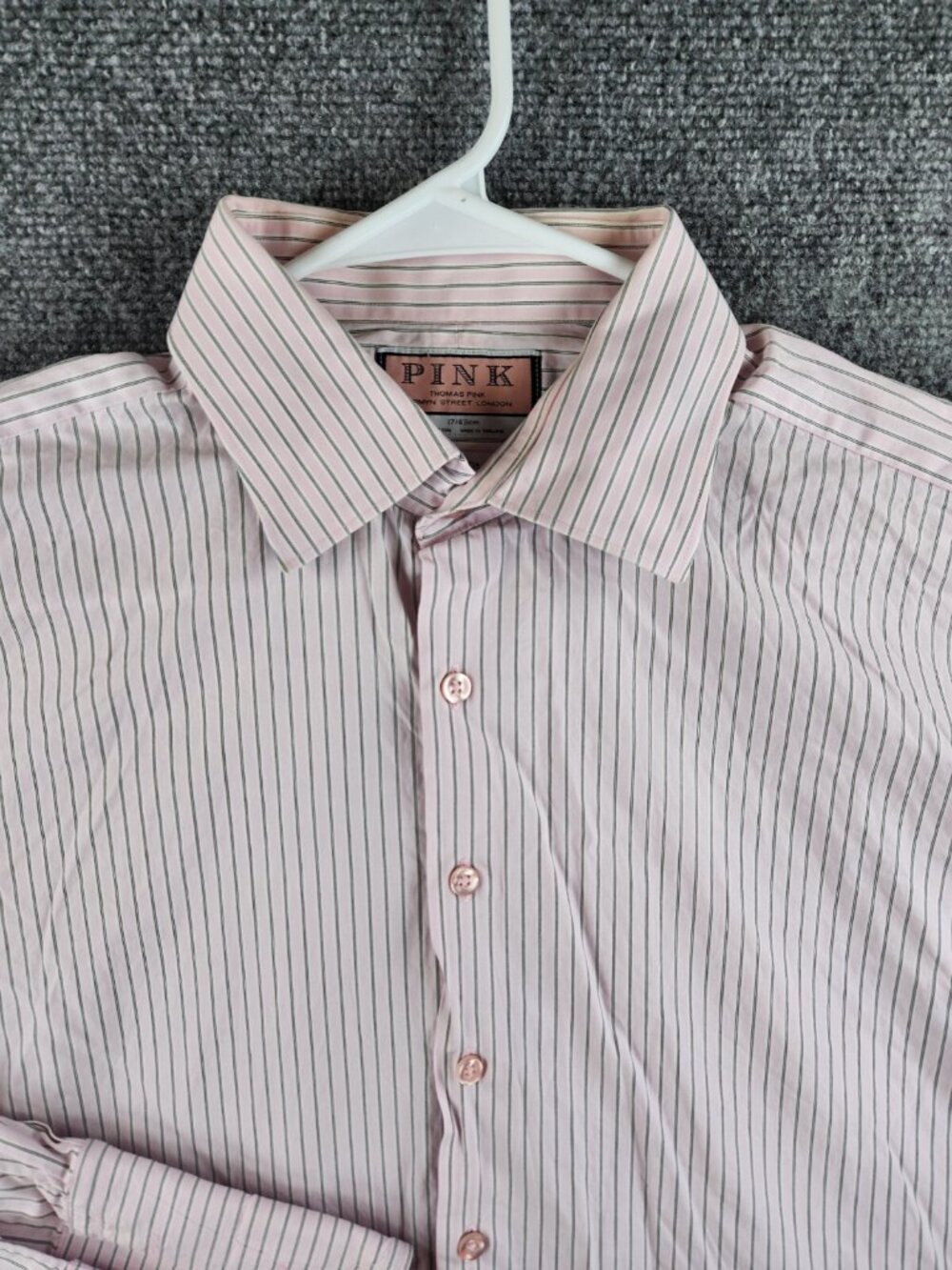 Thomas Pink Long Sleeve Button Up Shirt Men Cotton Striped Pink Slim Size 17